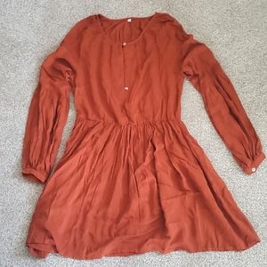Shein Burnt Orange Balloon Sleeve Dress, size M